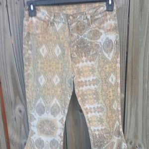 Saints and Hearts Gold Paisley Medallion Print Women's Flare Jeans Small